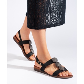 Sergio Leone Women's black comfortable flat sandals 1