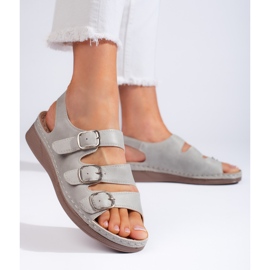 Comfortable gray sandals with a low wedge grey 1 Comfortable gray sandals with a low wedge grey 1