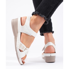 Women's white velcro wedge sandals 1