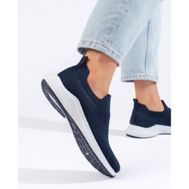 Navy blue textile sports shoes 1