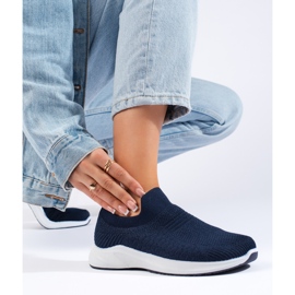 Navy blue textile sports shoes 2