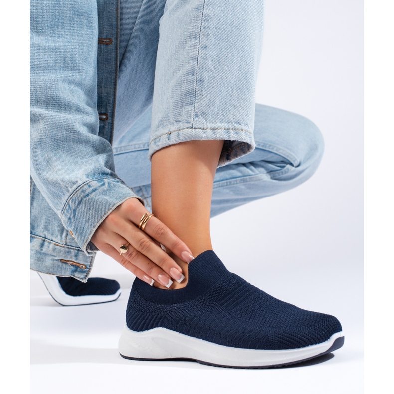 Navy blue textile sports shoes 2