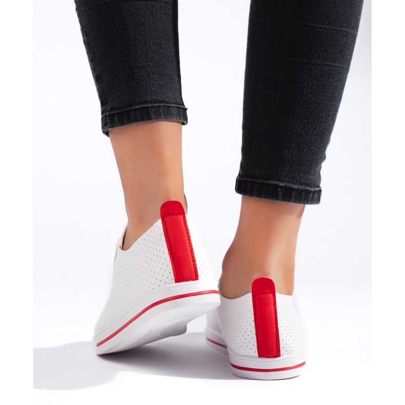 White women's sneakers with red laces 1