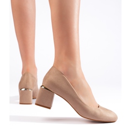 Beige suede high-heeled pumps 2