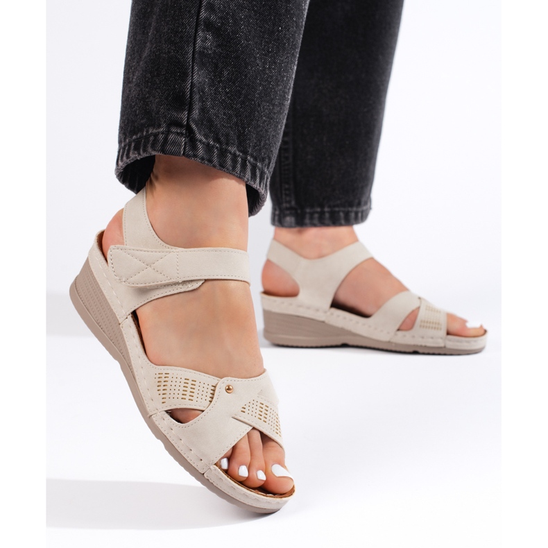 Women's beige wedge sandals with Velcro 1 Women's beige wedge sandals with Velcro 1