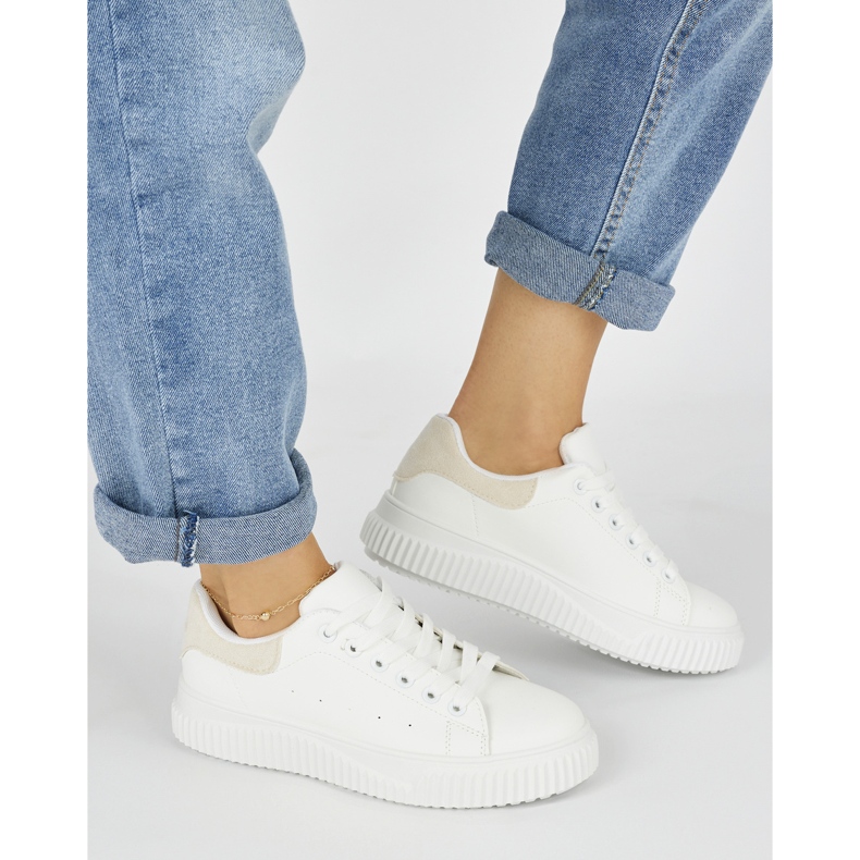 White women's sneakers with a beige element 2