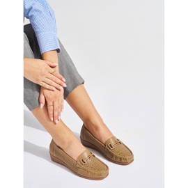 Beige openwork loafers with a low wedge 2