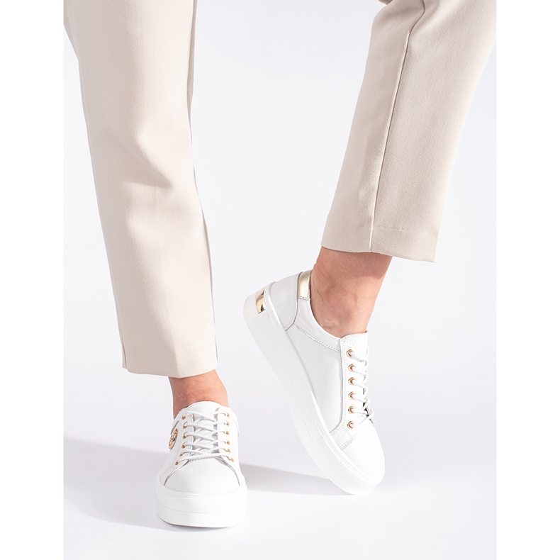 Goodin White leather sneakers with a thick sole 2