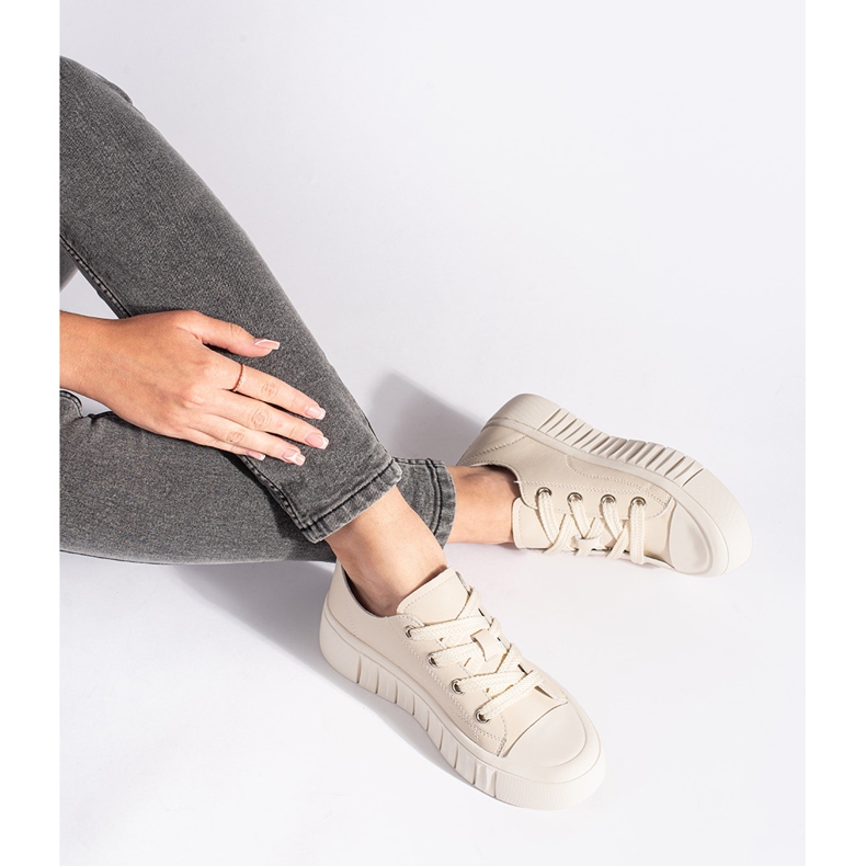 Beige leather women's sneakers 1