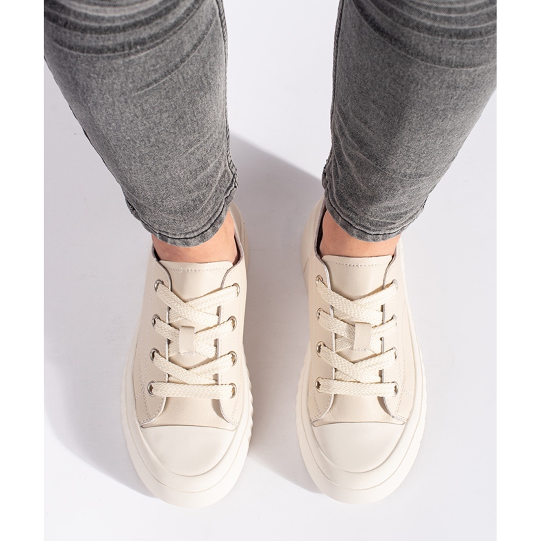 Beige leather women's sneakers 2