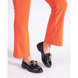 Black patent leather women's moccasins with a teddy bear 2 Black patent leather women's moccasins with a teddy bear 2