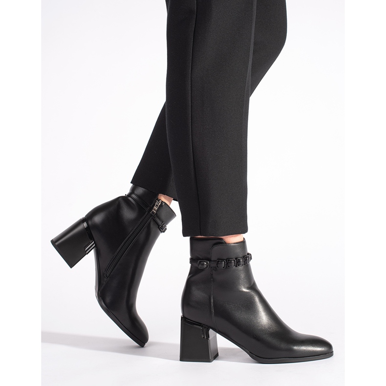Black elegant women's ankle boots with a heel 1