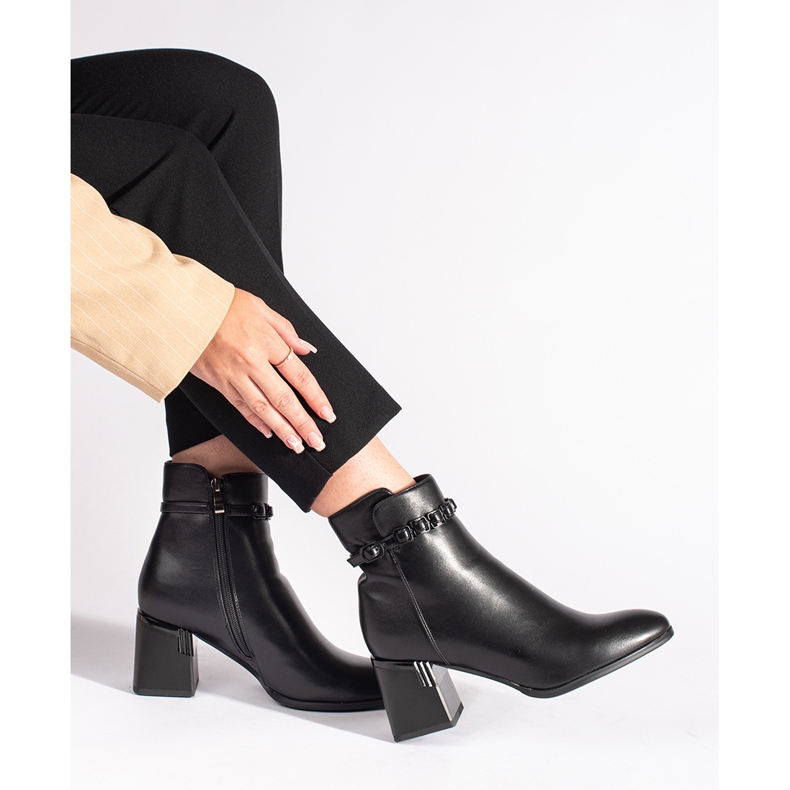 Black elegant women's ankle boots with a heel 2