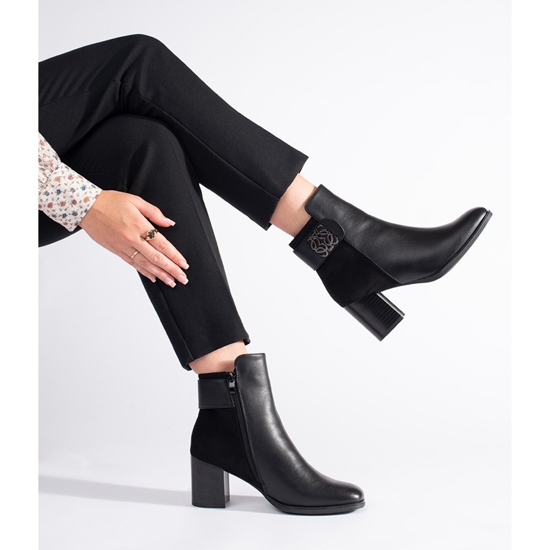 Black high-heeled ankle boots with a decorative strap 1 Black high-heeled ankle boots with a decorative strap 1