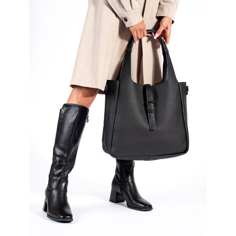 Black suede high-heeled boots 1