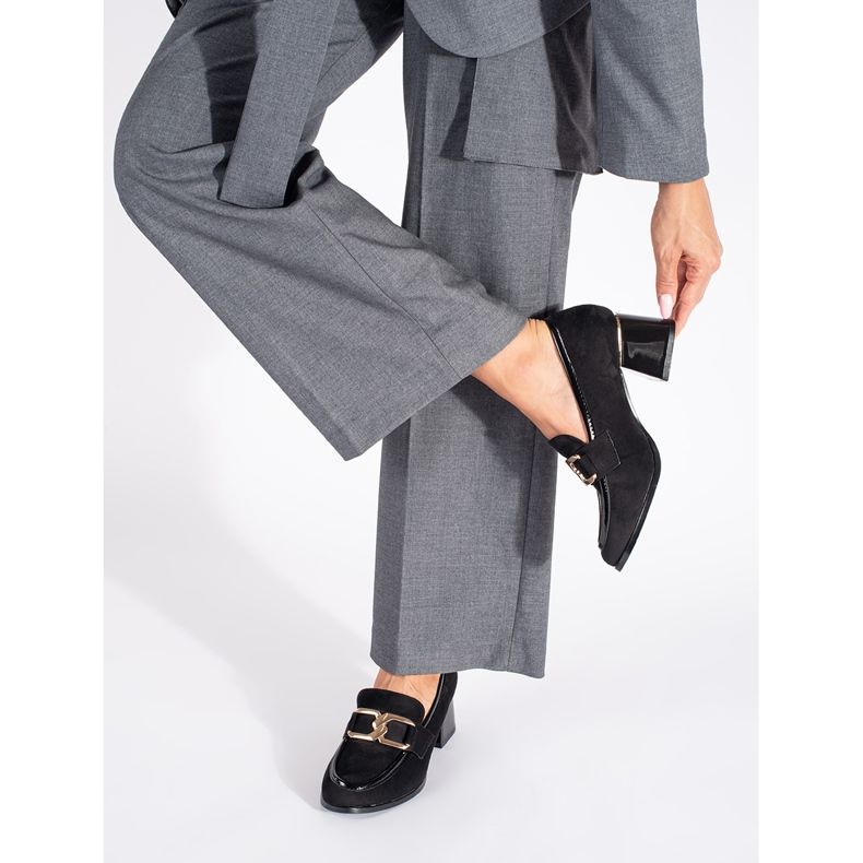 Suede women's shoes with a thick heel black 2