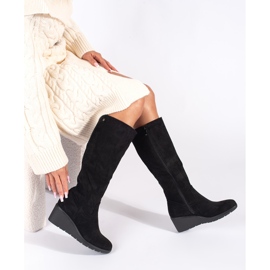 Black suede women's wedge boots 2