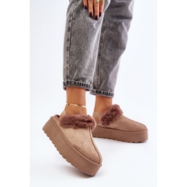 Women's Platform Slippers With Fur, Dark Beige Linaris 2