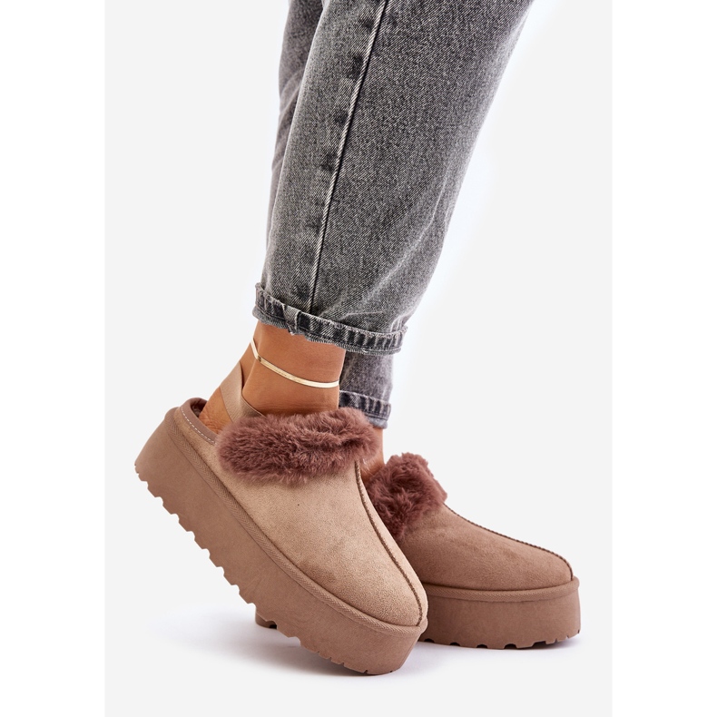 Women's Platform Slippers With Fur, Dark Beige Linaris 1