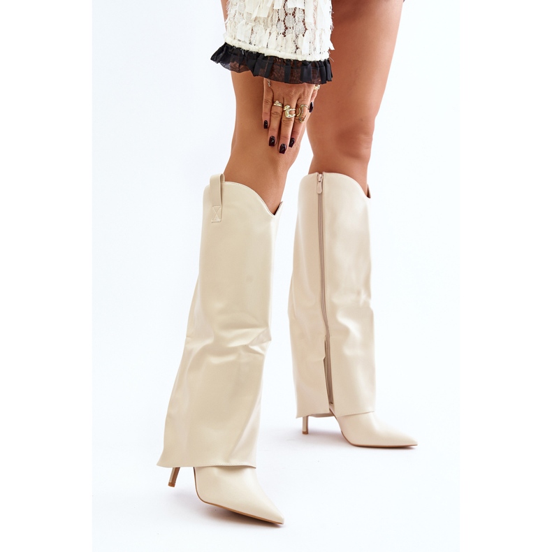 Light Beige Bellinna High Heel Boots With Turn-Down Shaft 2