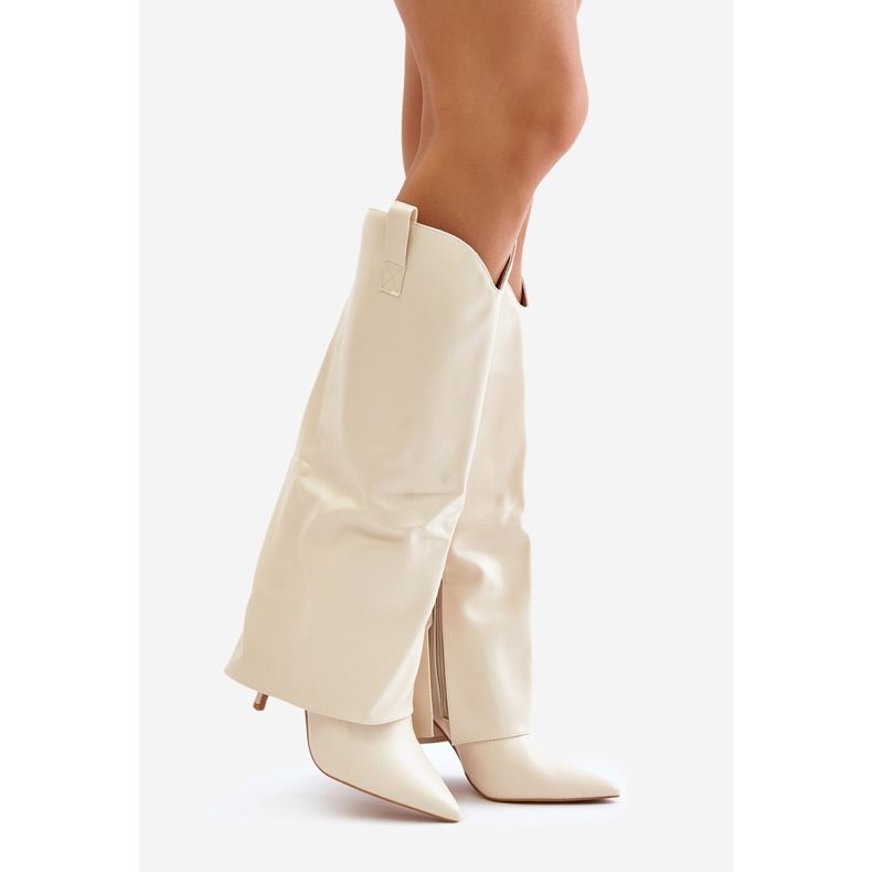 Light Beige Bellinna High Heel Boots With Turn-Down Shaft 1