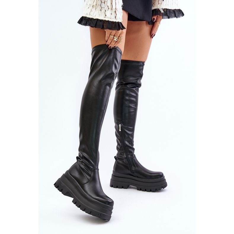 Over-the-knee boots on a massive platform, black by Zinera 2