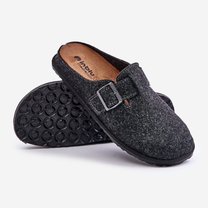 Comfortable Men's Slippers With Buckle Inblu SI000019 Graphite grey 2