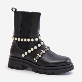 Women's Chelsea boots with decorative straps, Black Sintitia 2