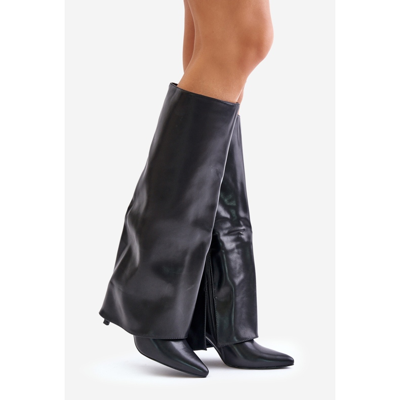 Insulated high-heeled boots with a turned-up upper, Black Tamonia 1 Insulated high-heeled boots with a turned-up upper, Black Tamonia 1