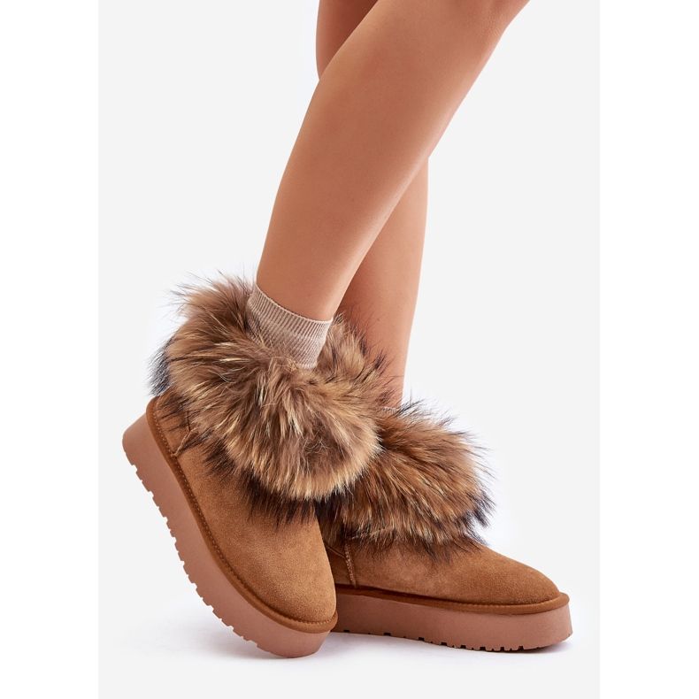 Leather Platform Snow Boots With Camel Avirisa Fur brown 1