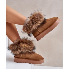 Leather Platform Snow Boots With Camel Avirisa Fur brown 2