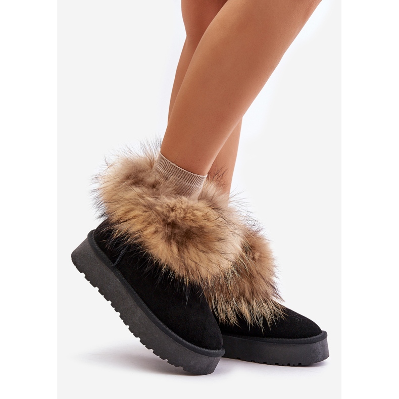 Leather snow boots on a platform with fur, Black Avirisa 1
