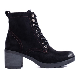 W. Potocki Lace-up women's Potocki high-heeled boots made of ecological suede black 1