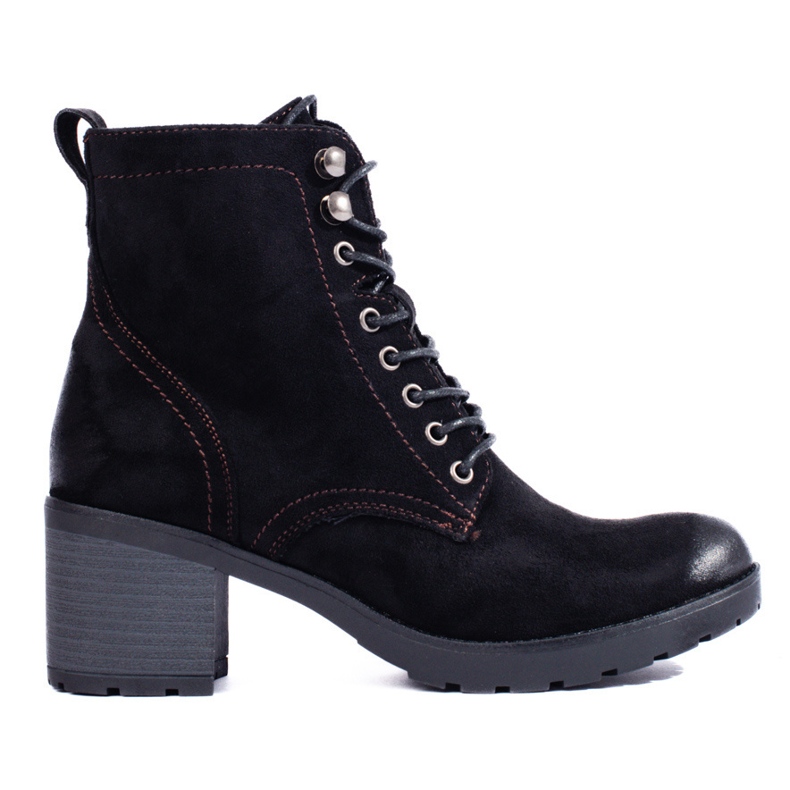 W. Potocki Lace-up women's Potocki high-heeled boots made of ecological suede black 1
