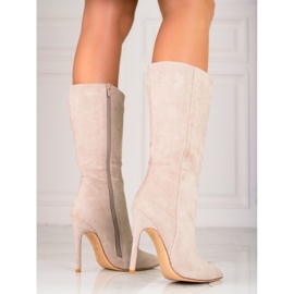 Women's high heel boots beige 1