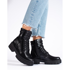 Women's black platform work boots 1