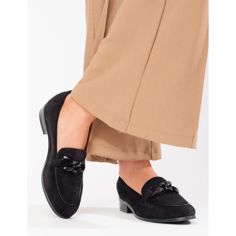 W. Potocki Women's openwork suede moccasins Potocki black 2