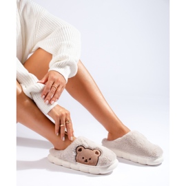 Women's beige slippers with a Shelovet teddy bear 1