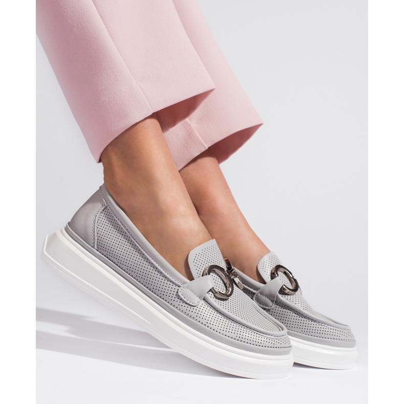 Goodin Gray openwork women's moccasins grey 1