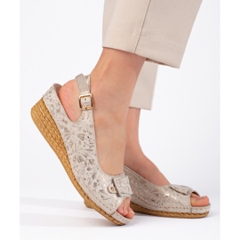 Beige espadrille low wedge sandals 1