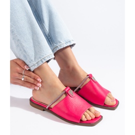 Women's pink flat slides 1