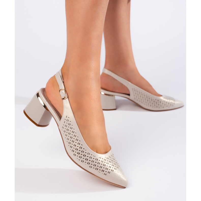 Openwork pearl pumps with open heel by Sergio Leone beige 1