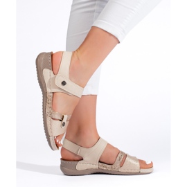 Beige women's sandals with velcro 2
