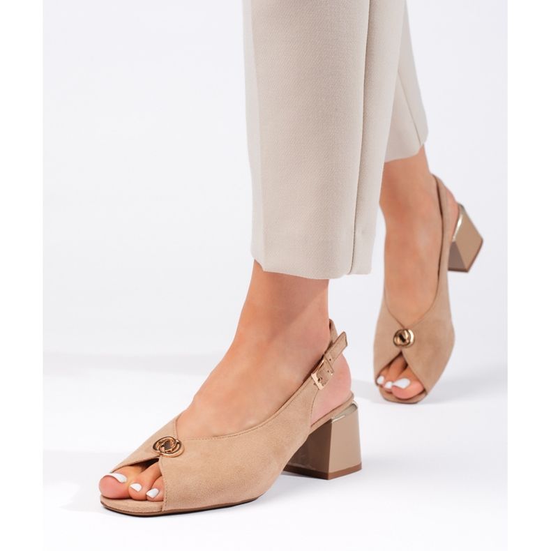 Elegant beige suede high-heeled sandals 1