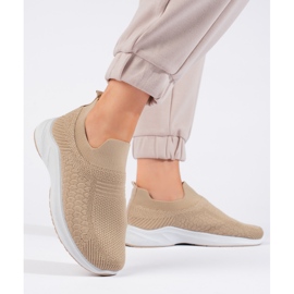 Beige textile sports shoes 1