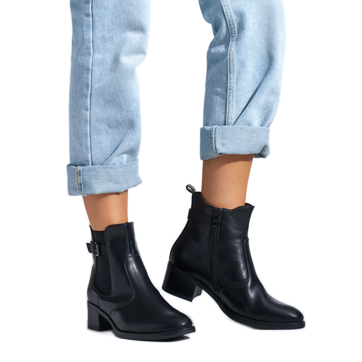 Black women s ankle boots with a low heel