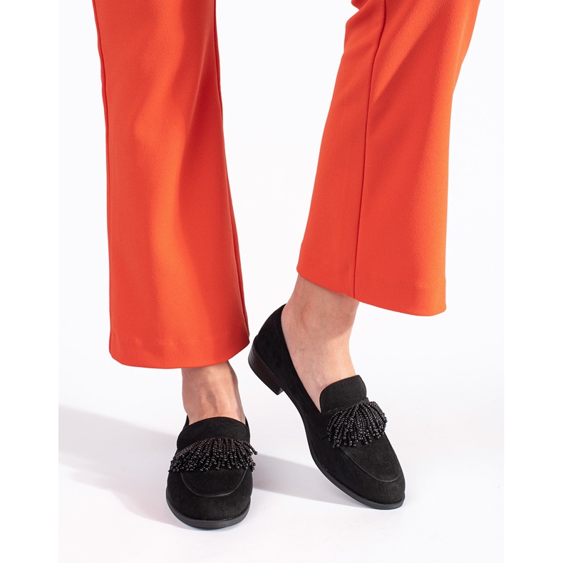 Women's suede moccasins with beads black 1 Women's suede moccasins with beads black 1