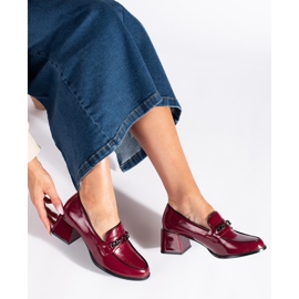 Burgundy patent leather women's high-heeled shoes red 1