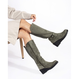 Suede dark green wedge boots 2