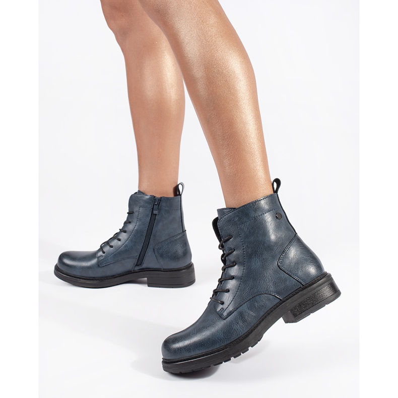 Navy blue women's lace-up leather ankle boots by Sergio Leone 1 Navy blue women's lace-up leather ankle boots by Sergio Leone 1